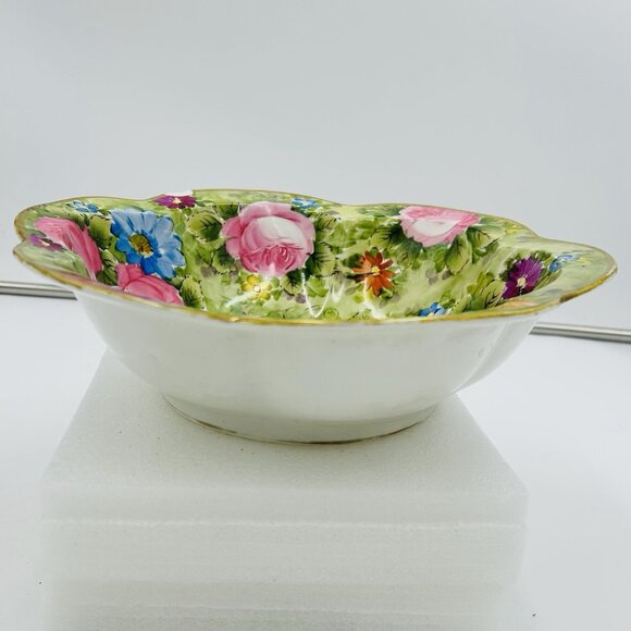 Japanese Nippon Porcelain Bowl Hand Painted Floral Decorations Gold Trim Antique - Picture 6 of 9